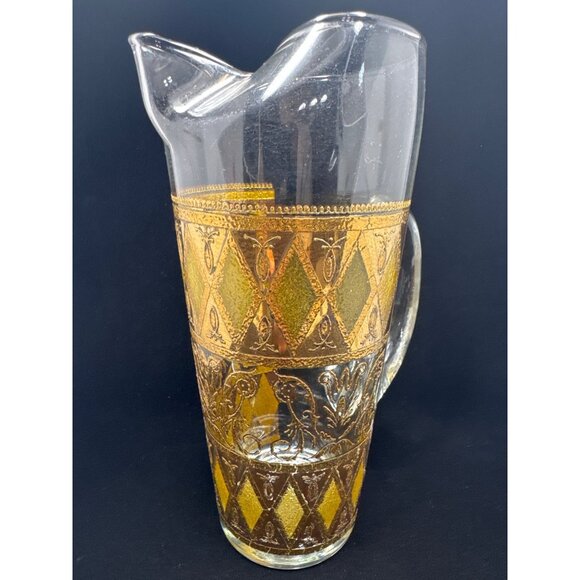 Vintage West Virginia Glass Co Rainier Martini Pitcher Diamond Gold Pattern - Picture 2 of 9